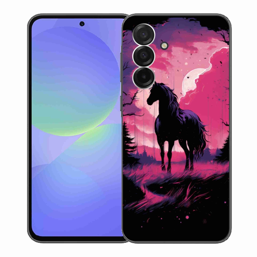Gelový kryt mmCase na Samsung Galaxy A36 5G - černý kreslený kůň 1