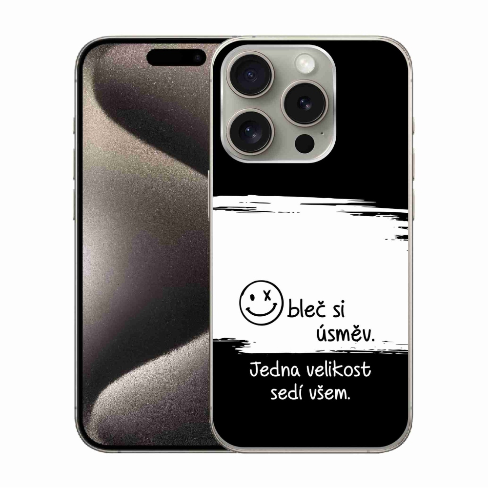 Gelový kryt mmCase na iPhone 15 Pro - vtipný text 8 bíločerné pozadí