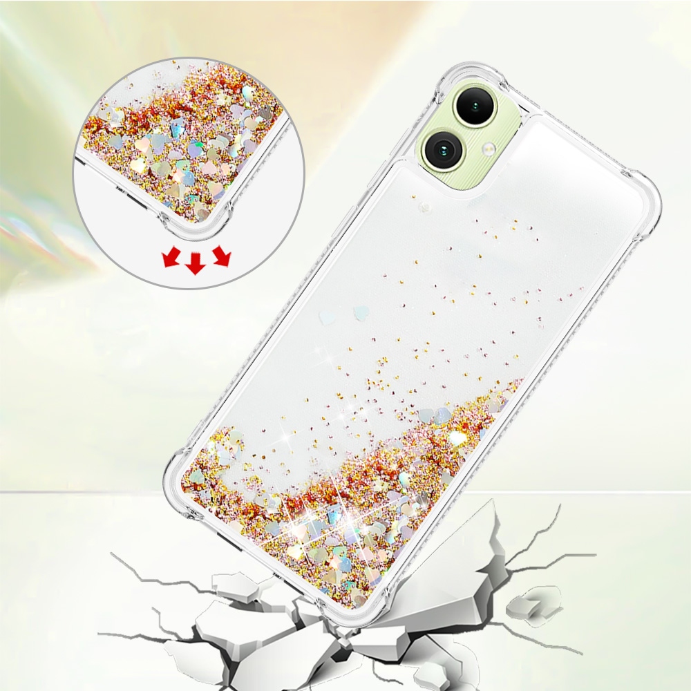 Glitter přesýpací gelový obal na Samsung Galaxy A07 4G - zlatý/srdíčka