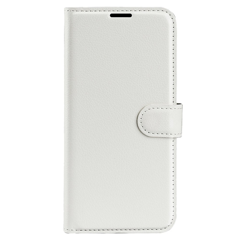 Litchi knížkové pouzdro na iPhone 15 Plus - bílé