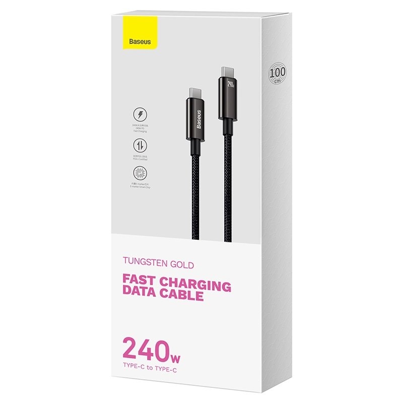 Baseus CAWJ040101 Tungsten Gold Fast Charging Datový Kabel USB-C - USB-C 240W 2m Black