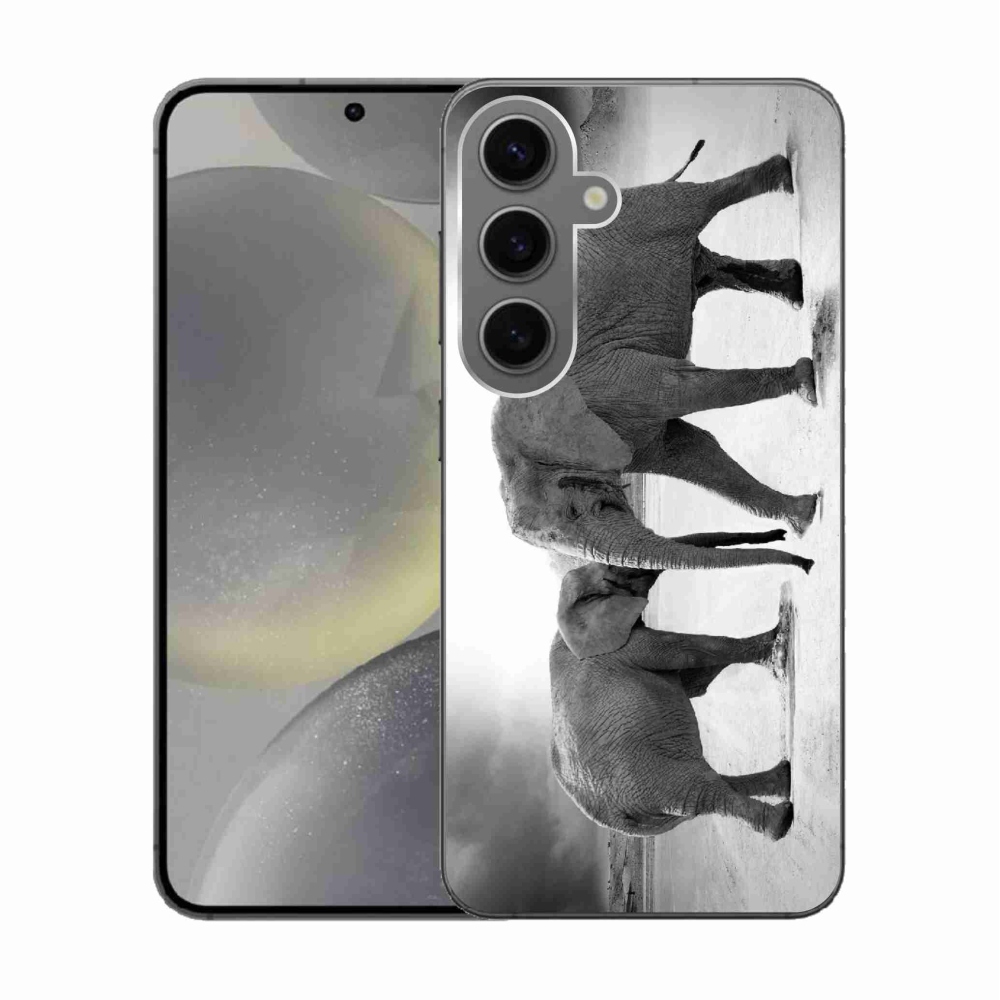 Gelový kryt mmCase na Samsung Galaxy S24 - černobílí sloni