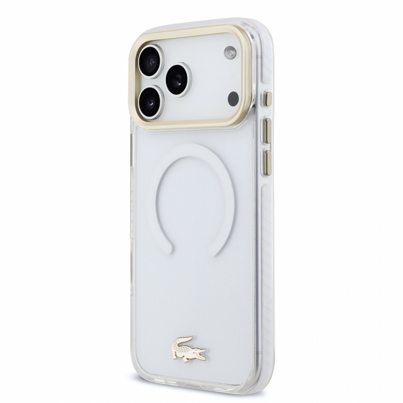 Lacoste IML Shockproof Petit Pique Gold Logo MagSafe Zadní Kryt pro iPhone 18 Pro Max Transparent