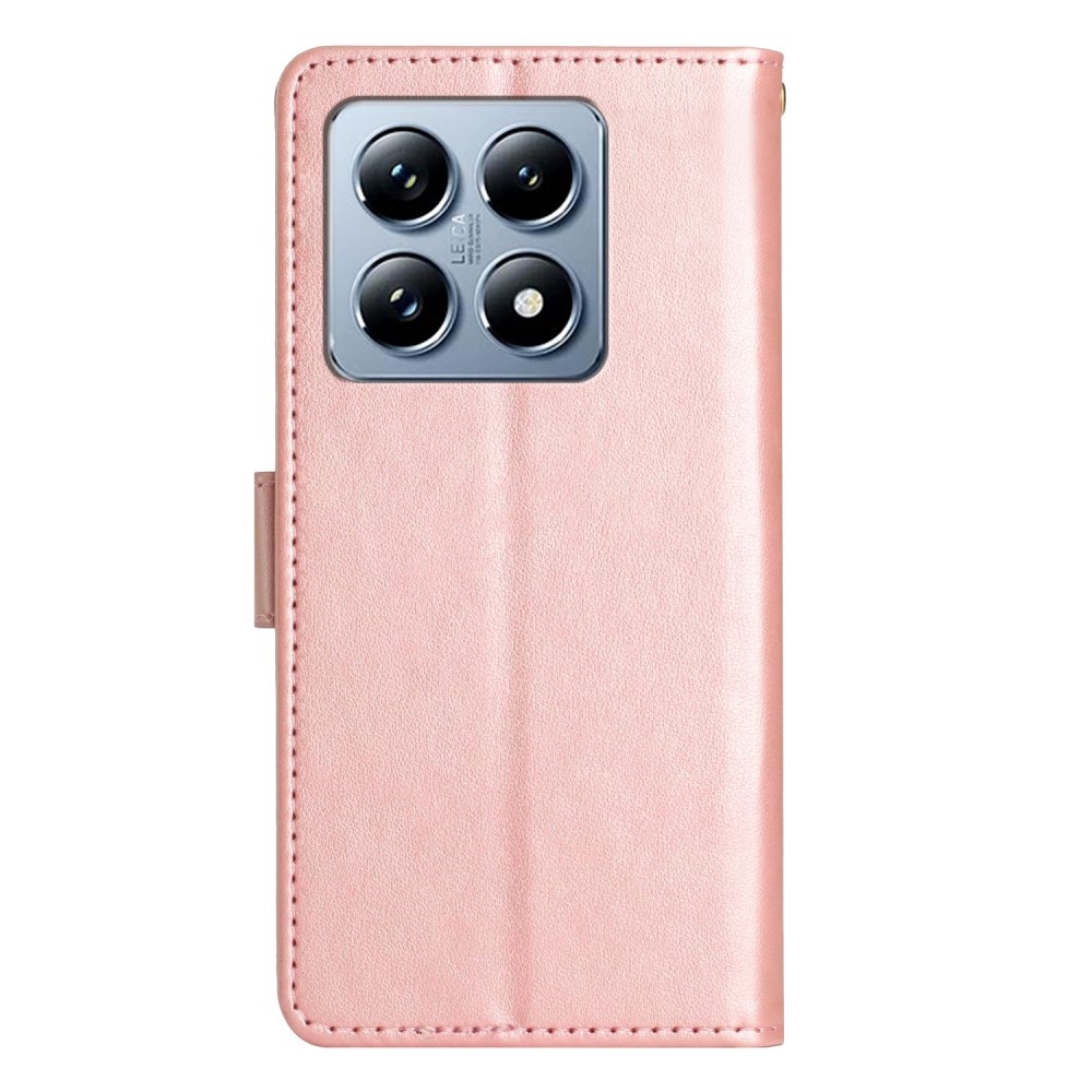 Flowers knížkové pouzdro na Xiaomi 14T - růžovozlaté