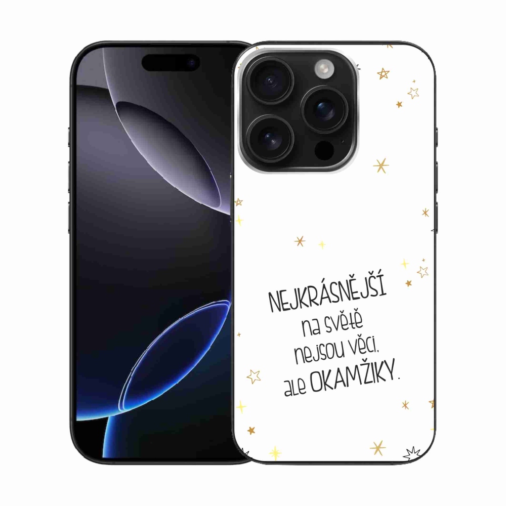 Gelový kryt mmCase na iPhone 16 Pro - citát 4 bílé pozadí