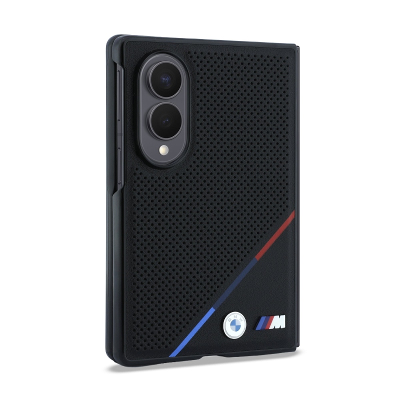 BMW M PU Perforated Tricolor Stripe Magnetic Zadní Kryt pro Samsung Galaxy Z Fold 8 Black