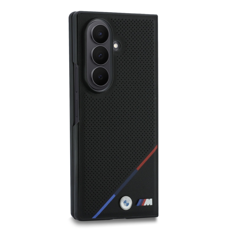 BMW M PU Perforated Tricolor Stripe Magnetic Zadní Kryt pro Samsung Galaxy Z Fold 8 Ultra Black