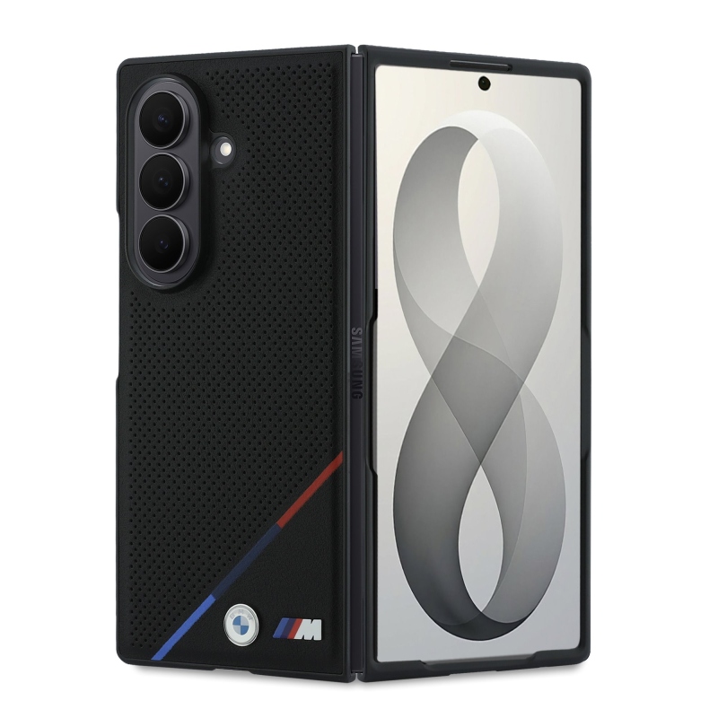 BMW M PU Perforated Tricolor Stripe Magnetic Zadní Kryt pro Samsung Galaxy Z Fold 8 Ultra Black