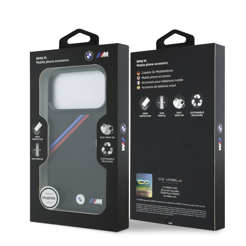 BMW M Tricolor Perforated Pattern MagSafe Kryt pro iPhone 17 Pro Black