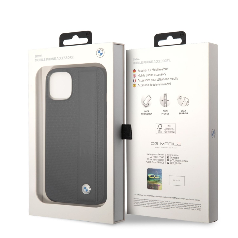 BMW Signature Leather Big Logo Zadní Kryt pro iPhone 14 Plus Black