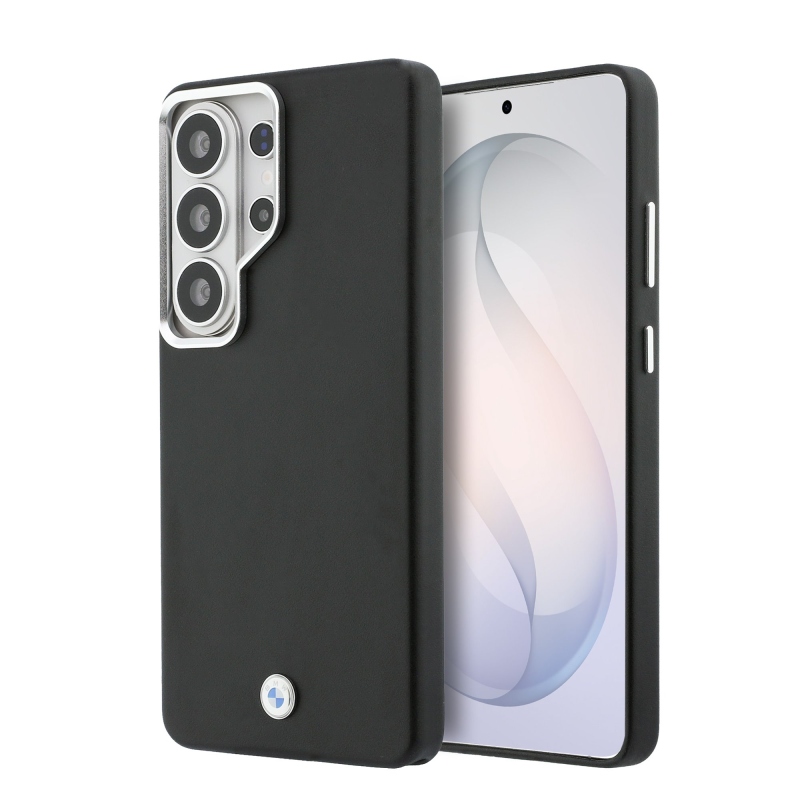 BMW Signature PU Leather Metal Logo Magnetic Zadní kryt pro Samsung Galaxy S26 Ultra Black