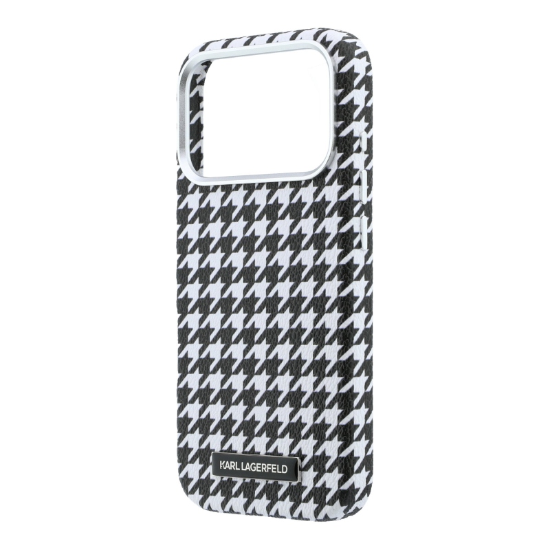 Karl Lagerfeld PU Houndstooth Resin Plate MagSafe Zadní Kryt pro iPhone 17 Pro Black