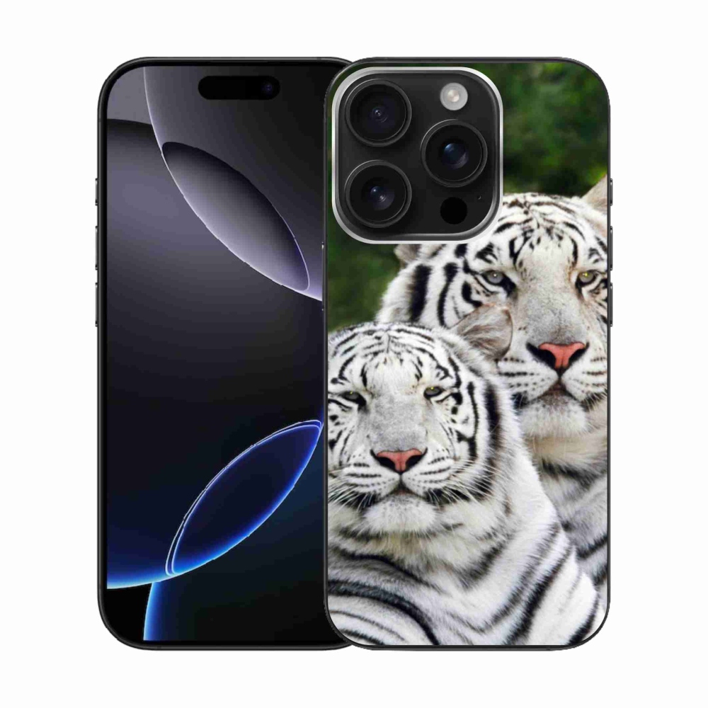 Gelový obal mmCase na iPhone 16 Pro - bílí tygři