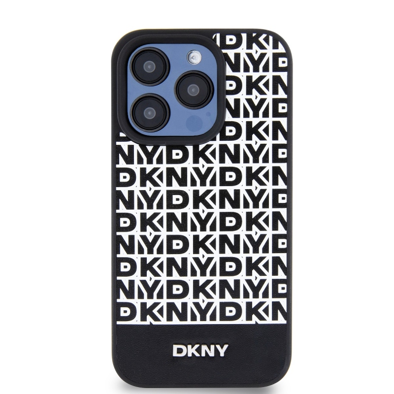 DKNY PU Leather Repeat Pattern Bottom Stripe MagSafe Zadní Kryt pro iPhone 12/12 Pro Black