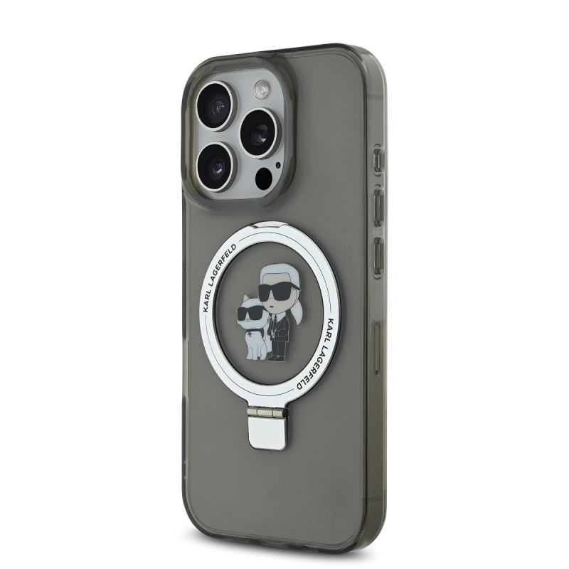 Karl Lagerfeld Ringstand Karl and Choupette MagSafe Zadní Kryt pro iPhone 16 Pro Max Black