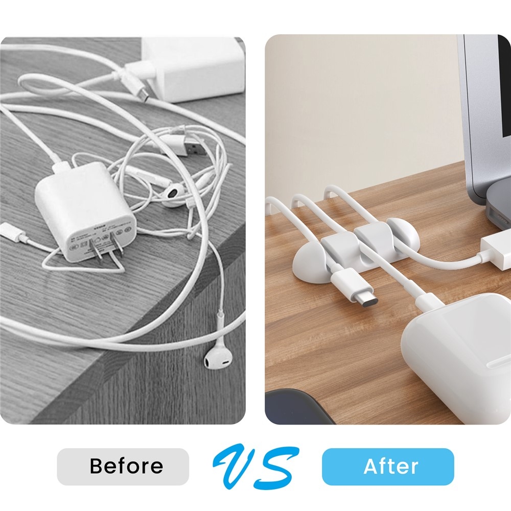 Silikonový držák kabelů se 3 drážkami a samolepicím uchycením - bílý