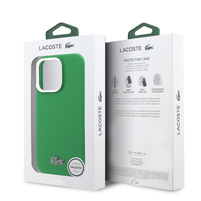 Lacoste PVC Iconic Petit Pique Metal Logo MagSafe Zadní Kryt pro iPhone 16 Pro Estragon Green