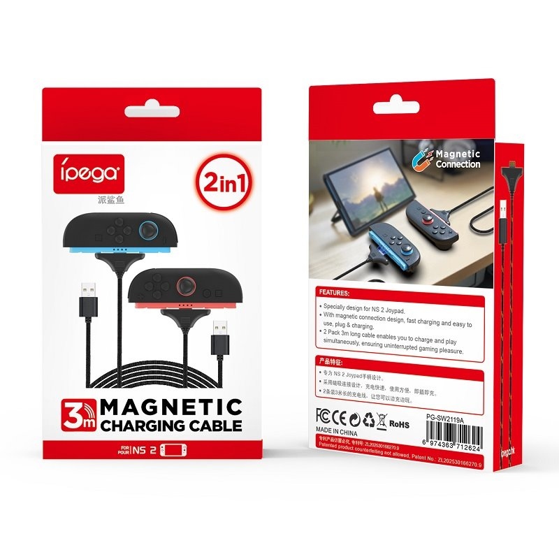 iPega SW2119A Nabíjecí kabel (3m, 2ks) pro JoyCon Ovladače Nintendo Switch 2 Red/Blue