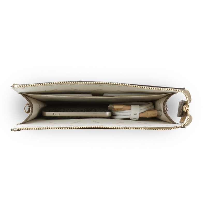 Guess PU 4G Stripe Metal Logo Kabelka na Telefon Brown