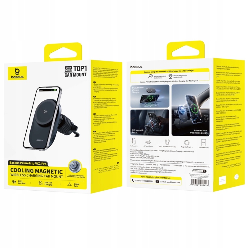 Baseus PrimeTrip VC2 Pro Cooling Magnetický Držák do Auta s Bezdrátovým Nabíjením 25W Cosmic Black