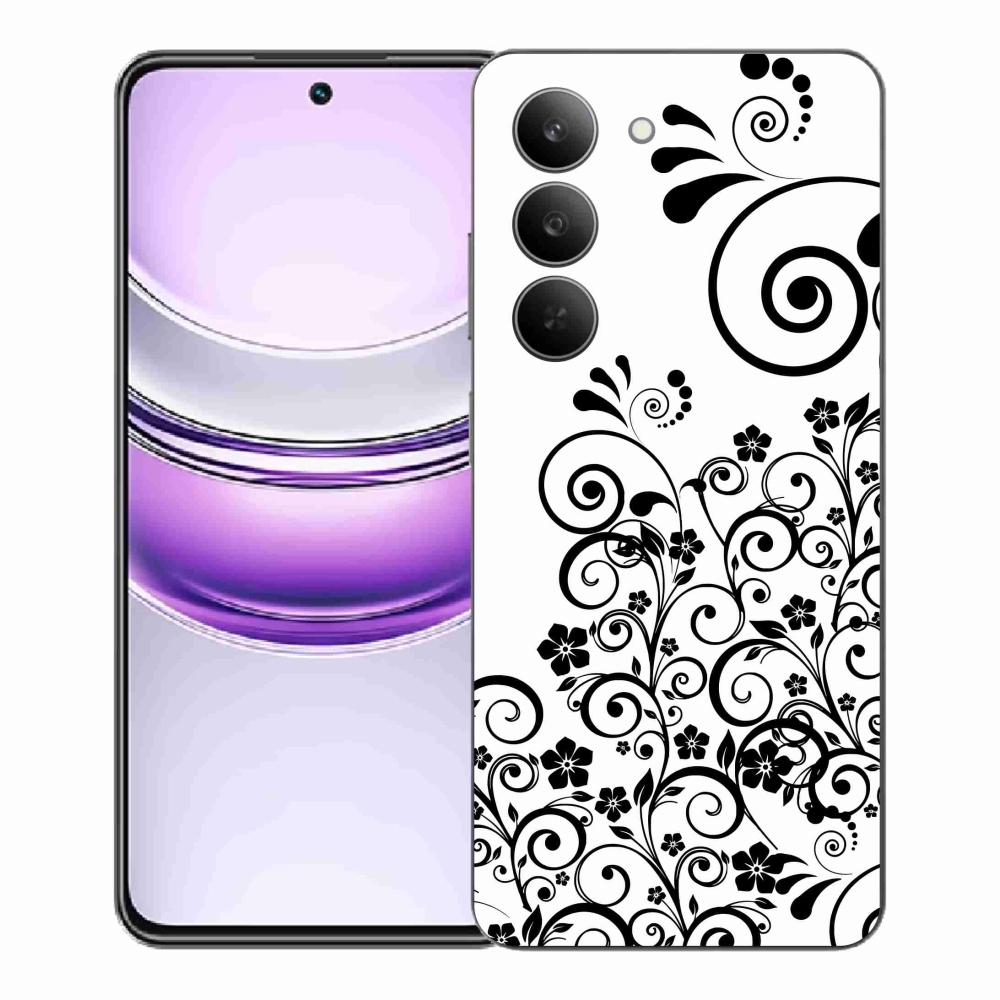 Gelový kryt mmCase na Realme 14x 5G - černobílé květinové vzory