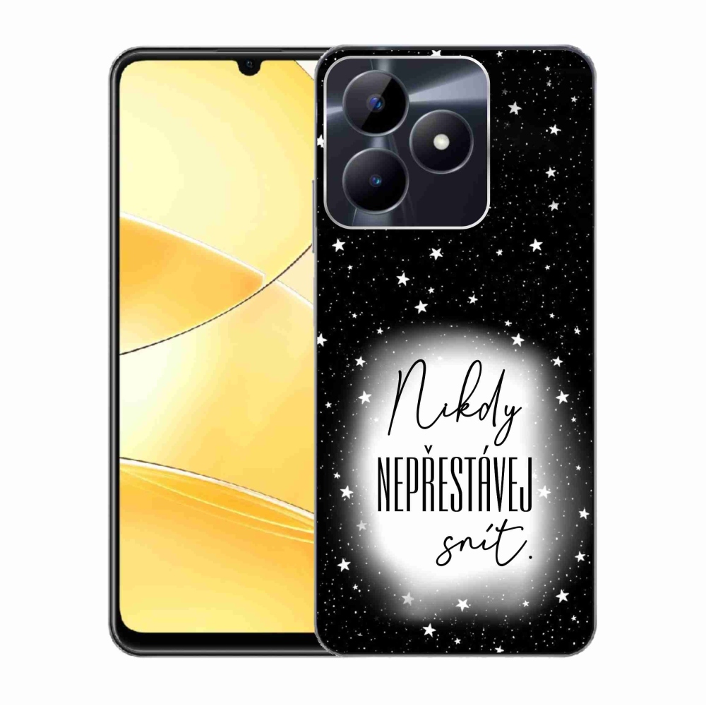 Gelový kryt mmCase na Realme C51/C53 - citát 1 bíločerné pozadí