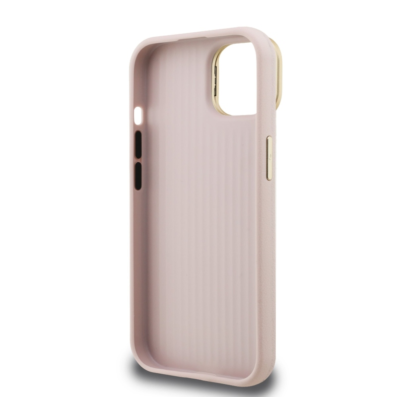 Guess PU Grained 4G Logo Stand Camera Frame Zadní Kryt pro iPhone 13 Pink