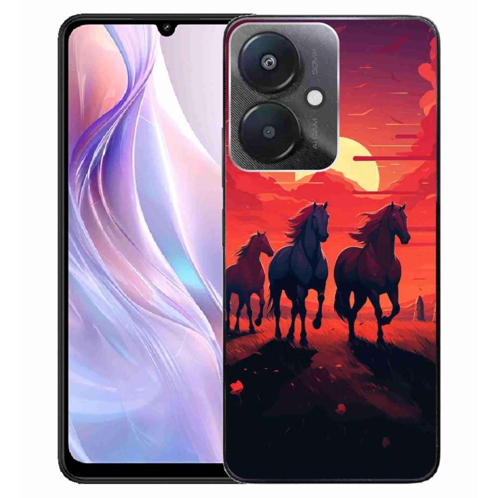 Gelový kryt mmCase na Xiaomi Redmi 13C 5G - koně a západ slunce