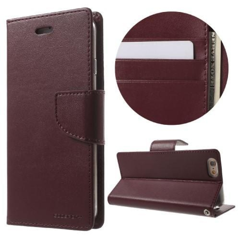 Bravodiary PU kožené knížkové pouzdro na iPhone 6 Plus a iPhone 6s Plus - vínové