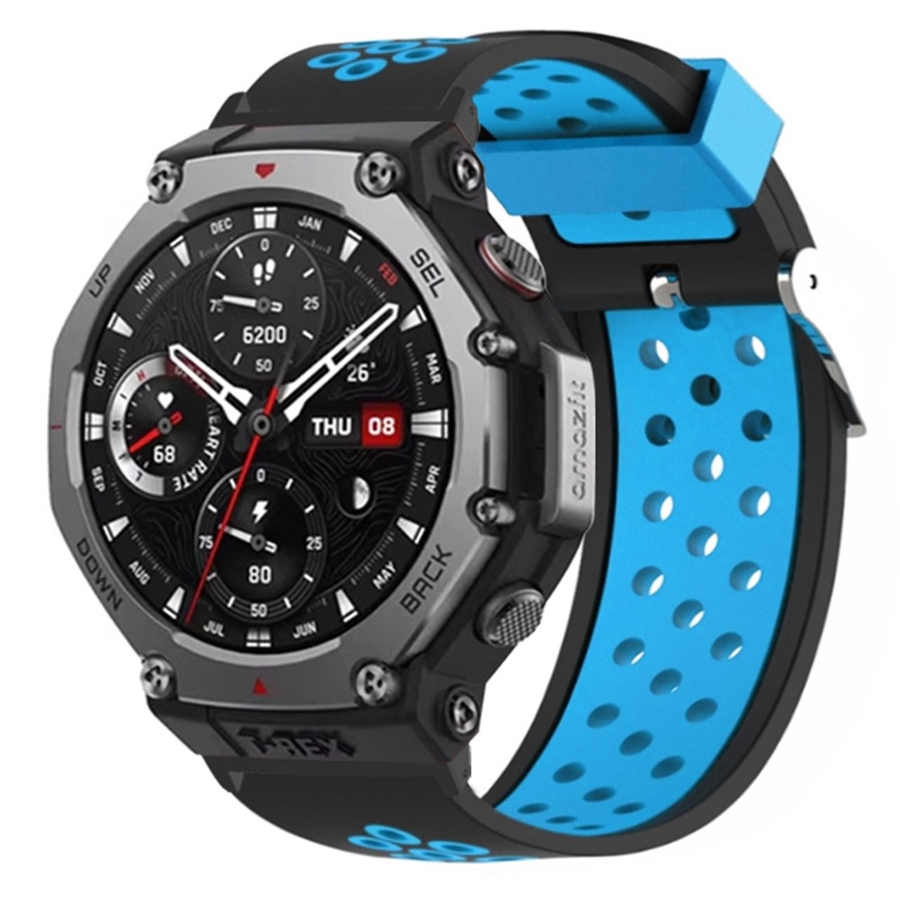 Breath silikonový řemínek na Amazfit T-Rex 3 - černý/modrý