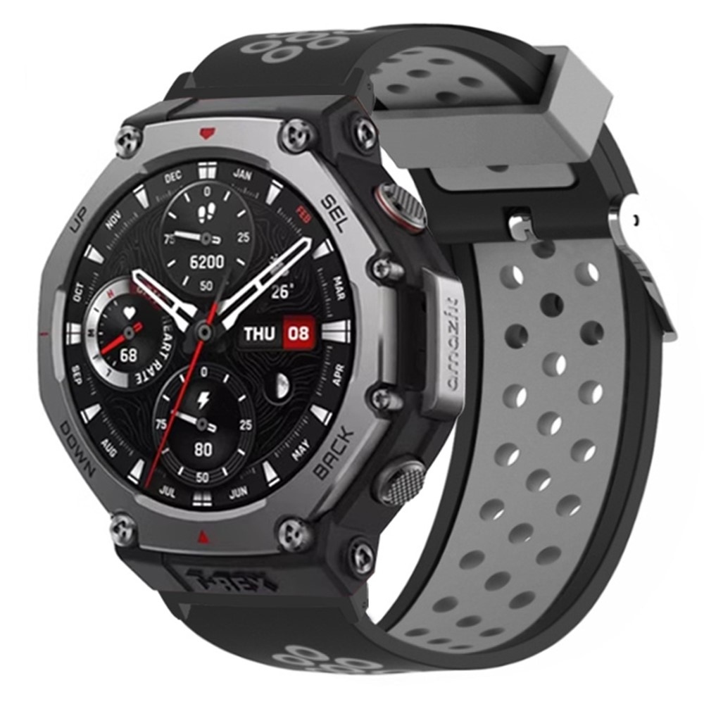 Breath silikonový řemínek na Amazfit T-Rex 3 - černý/šedý
