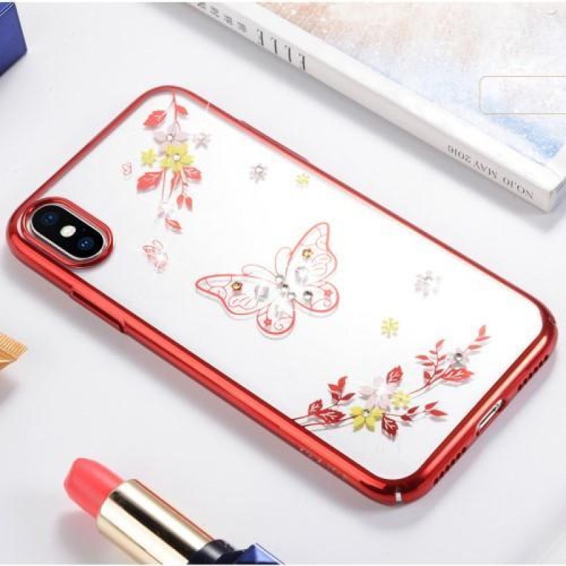Brilliance plastový obal zdobený krystaly na iPhone X - červený