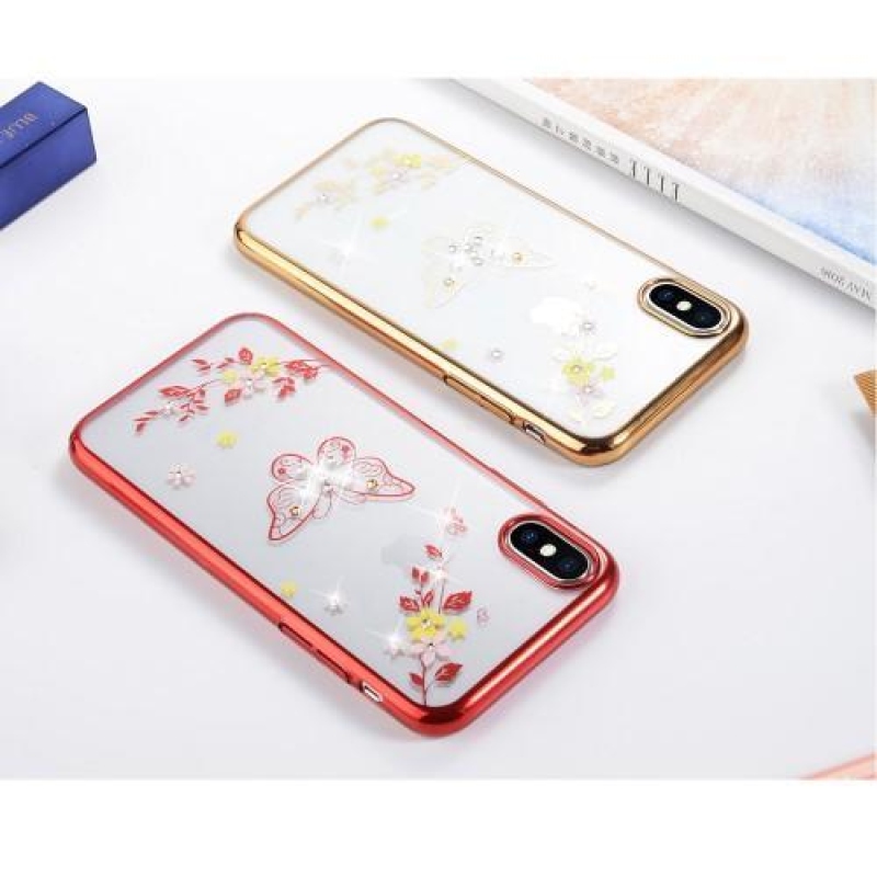 Brilliance plastový obal zdobený krystaly na iPhone X - červený