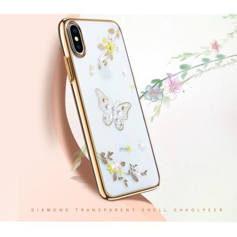 Brilliance plastový obal zdobený krystaly na iPhone X - růžovozlatý