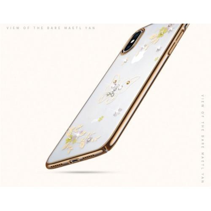 Brilliance plastový obal zdobený krystaly na iPhone X - zlatý