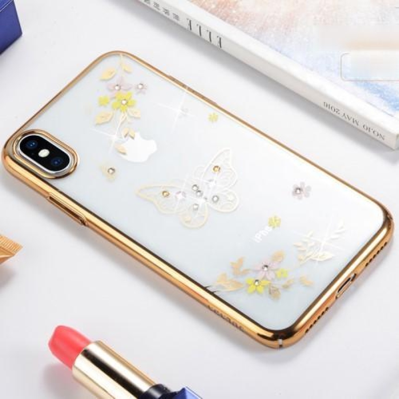 Brilliance plastový obal zdobený krystaly na iPhone X - zlatý