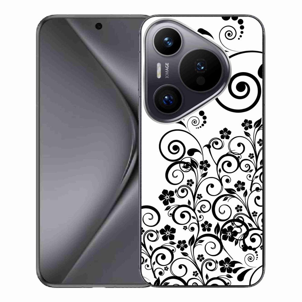 Gelový kryt mmCase na Huawei Pura 70 Pro - černobílé květinové vzory