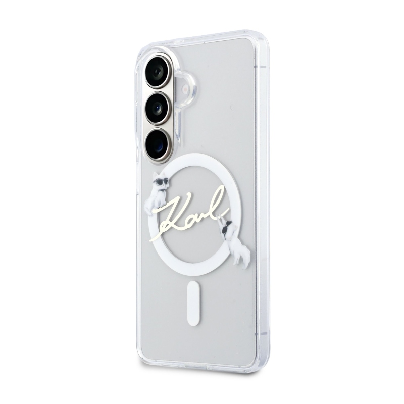 Karl Lagerfeld IML Choupette Karl Script Logo Magnetic Zadní Kryt pro Samsung Galaxy S26 Transparent