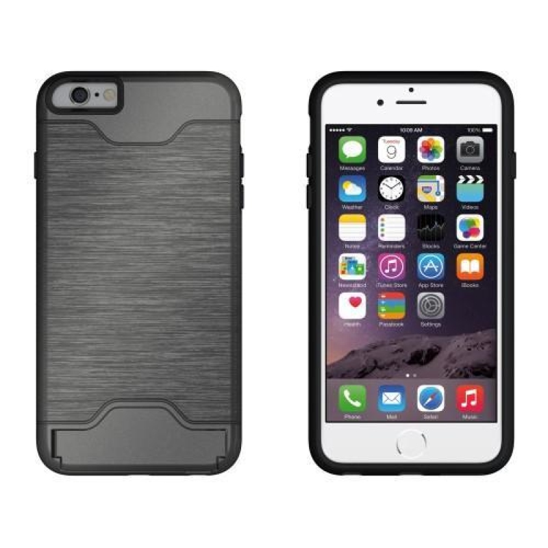 Brush odolný obal s přihrádkou na iPhone 6s Plus a 6 Plus - stříbrný