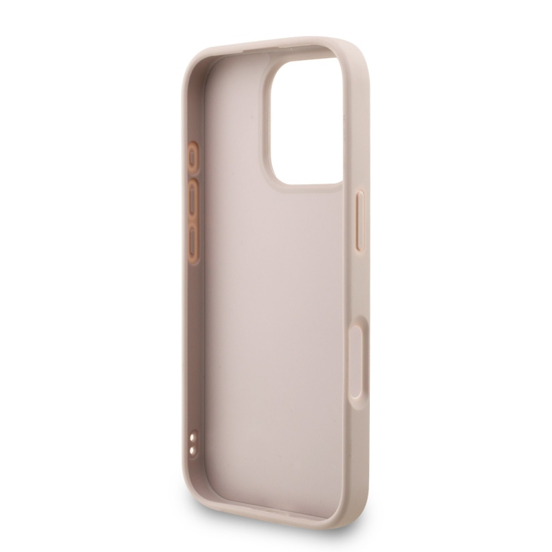 Guess PU 4G Metal Logo Strap Zadní Kryt pro iPhone 16 Pro Pink