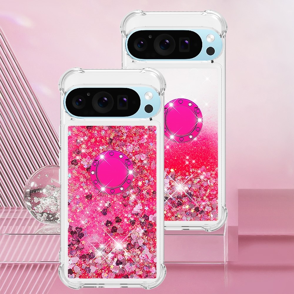 Glitt přesýpací gelový obal s kroužkem na prst na Google Pixel 10 - růžový/srdíčka