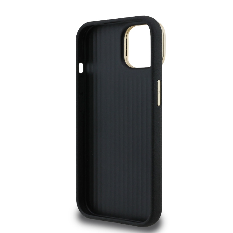 Guess PU Grained 4G Logo Stand Camera Frame Zadní Kryt pro iPhone 14 Black