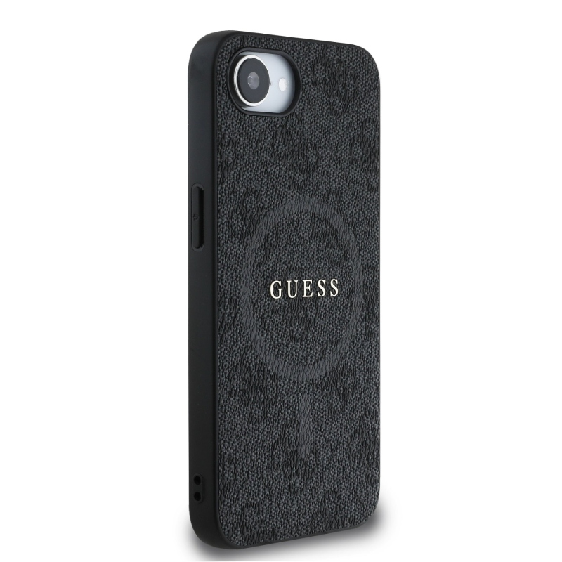 Guess PU Leather 4G Colored Ring MagSafe Zadní Kryt pro iPhone 16e Black