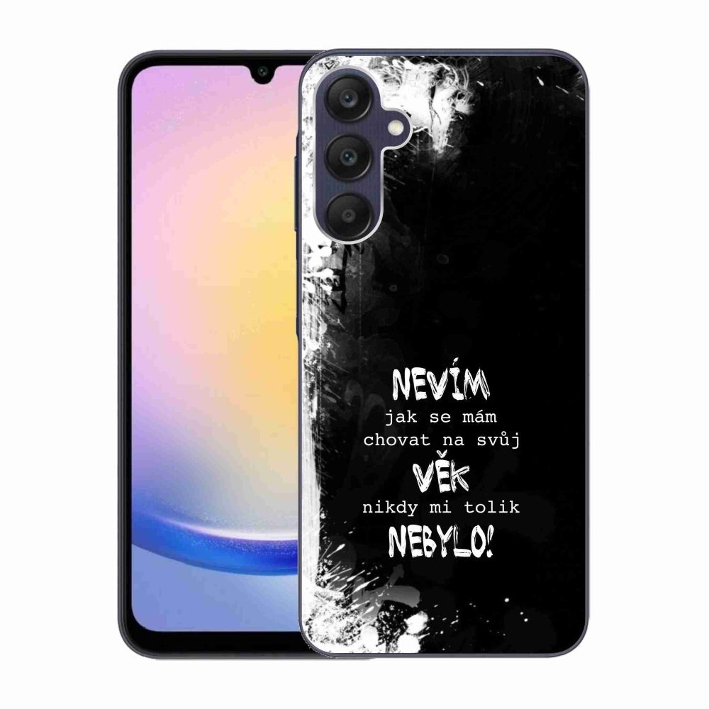 Gelový kryt mmCase na Samsung Galaxy A25 5G - vtipný text 14 černé pozadí