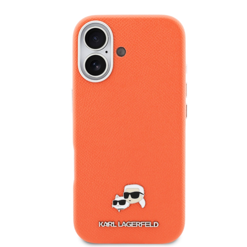Karl Lagerfeld PU Karl and Choupette Heads Pins MagSafe Zadní Kryt pro iPhone 17 Orange