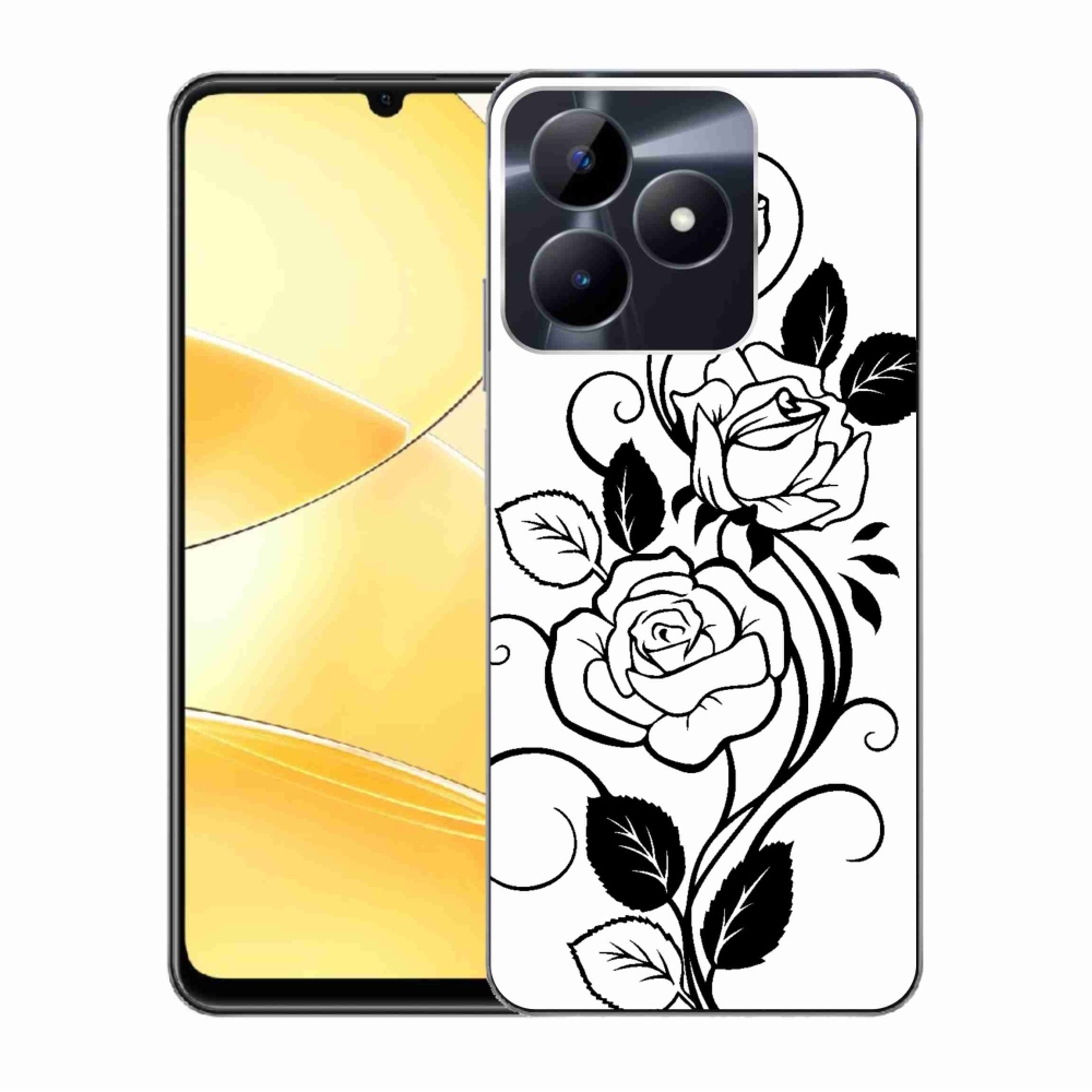 Gelový kryt mmCase na Realme C51/C53 - černobílá růže