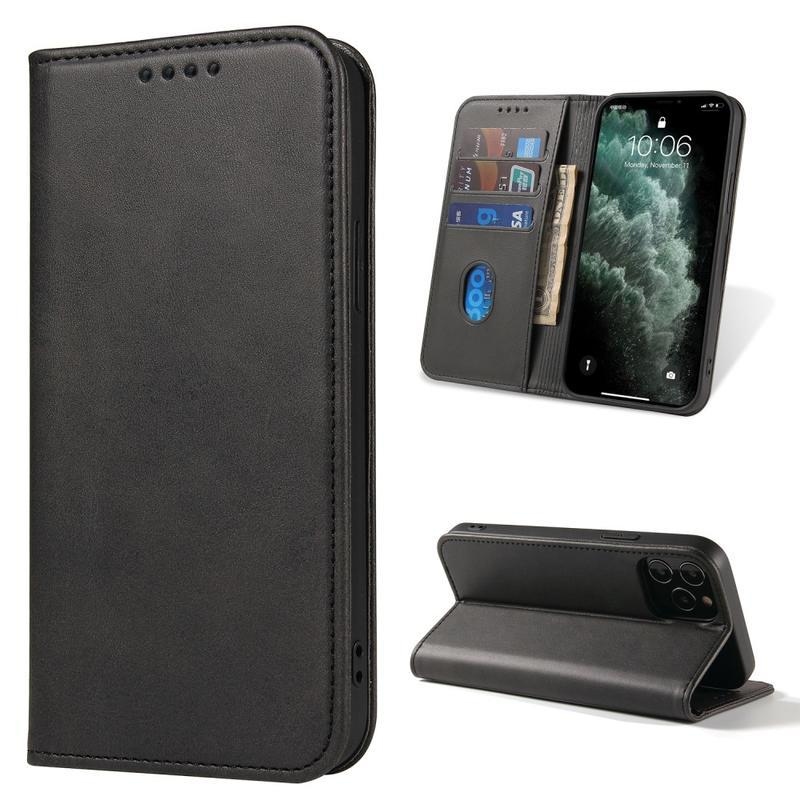Business PU kožené peněženkové pouzdro na mobil iPhone 12 Pro Max - černé