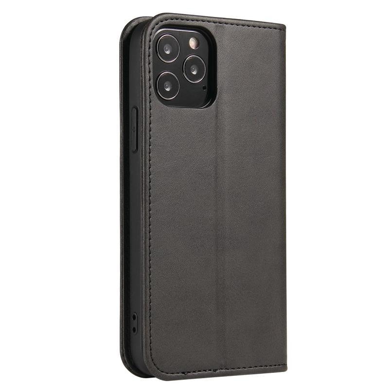 Business PU kožené peněženkové pouzdro na mobil iPhone 12 Pro Max - černé