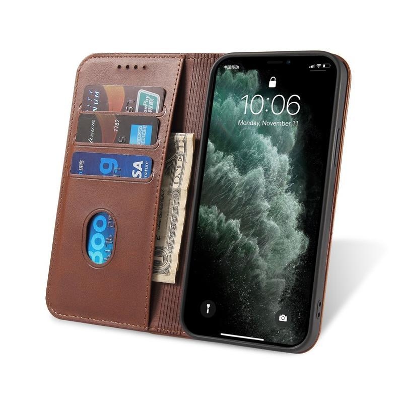 Business PU kožené peněženkové pouzdro na mobil iPhone 12 Pro Max - hnědé