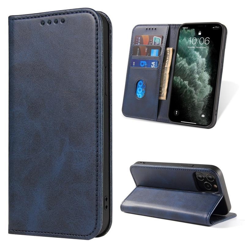 Business PU kožené peněženkové pouzdro na mobil iPhone 12 Pro Max - modré